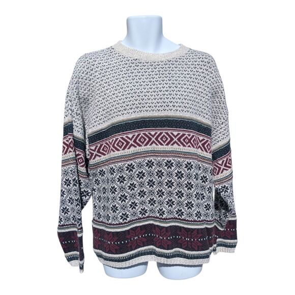 Vintage Croft & Barrow 90s Y2K Men's Large 100% Cotton Fair Isle Nordic Sweater - Picture 2 of 9
